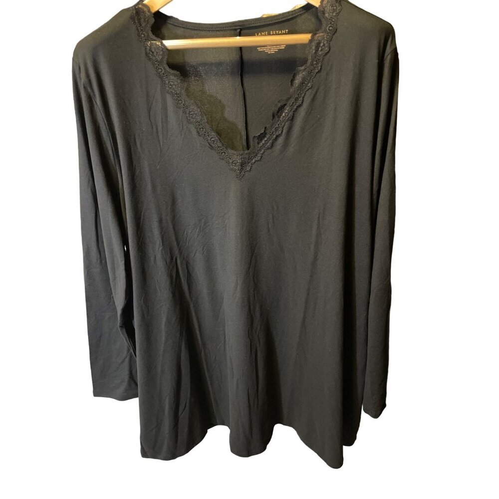 Lane Bryant NWT Black Lacey V Neckline Long Sleeve T Shirt Top Sz 22